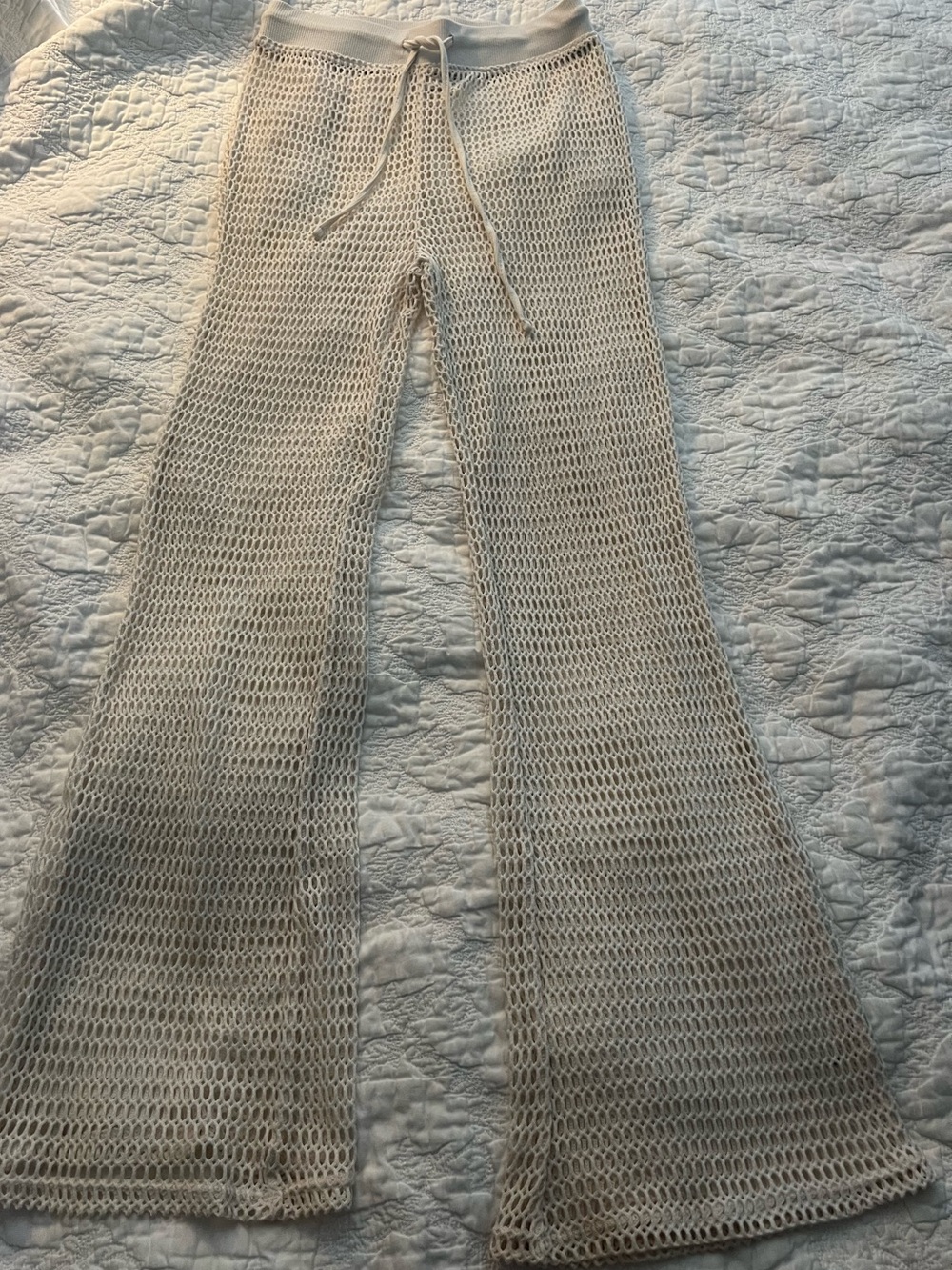 Shade & Shore Cream Knit Mesh Flared Pants